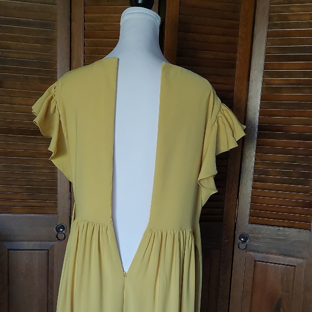 Rachel Parcell Marigold Yellow Serene Midi Ruffle Dress Sz L - Picture 10 of 17